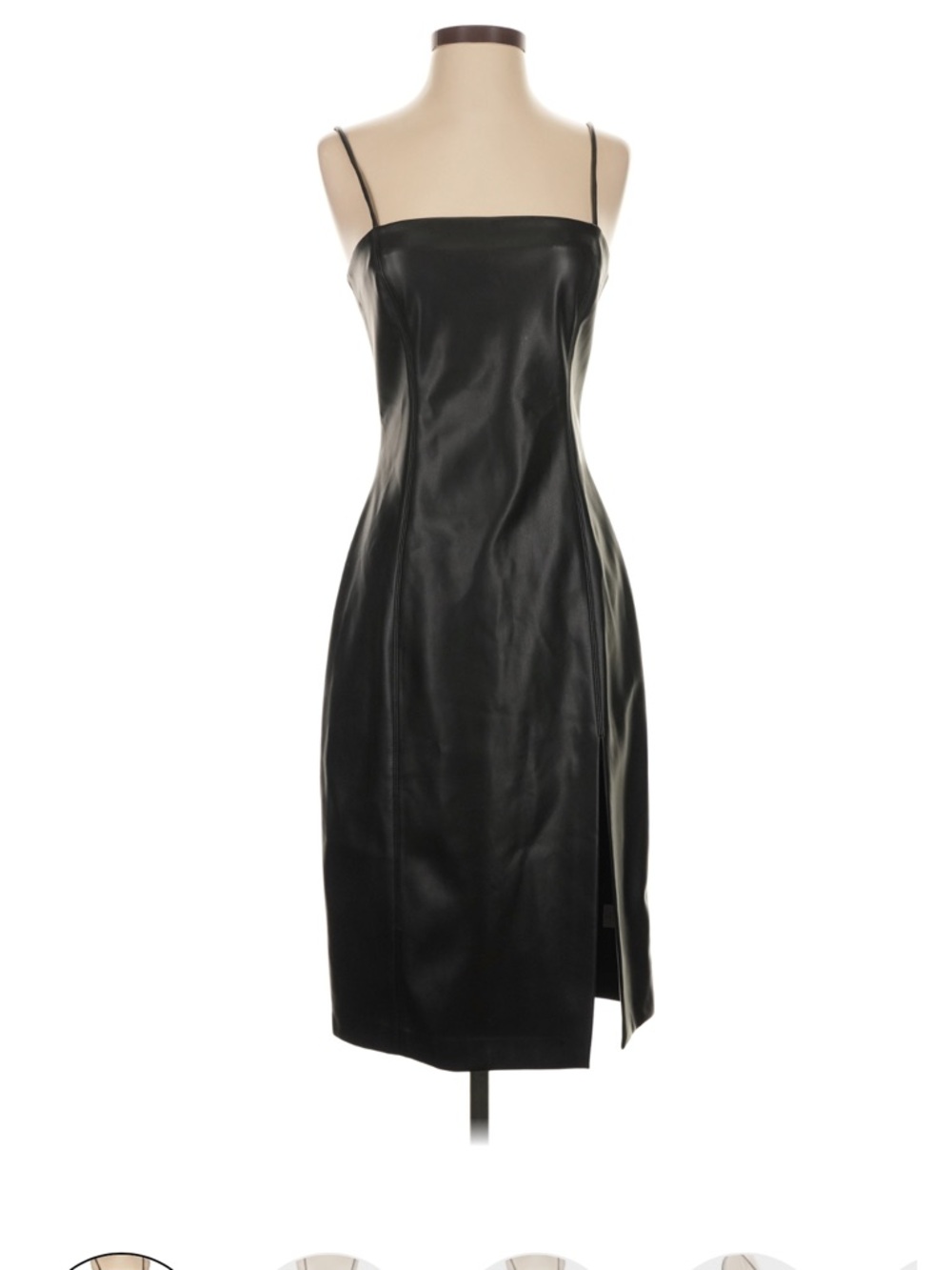 Susana Monaco Black Leather Slip Midi Dress with Spaghetti Straps